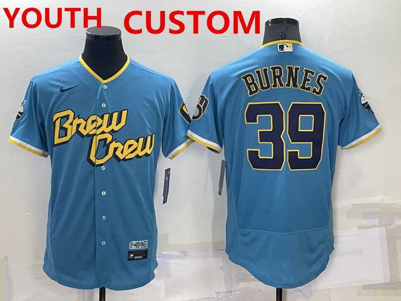 Youth Milwaukee Brewers Custom Blue 2022 City Connect Flex Base Stitched Jersey->mlb youth jerseys->MLB Jersey